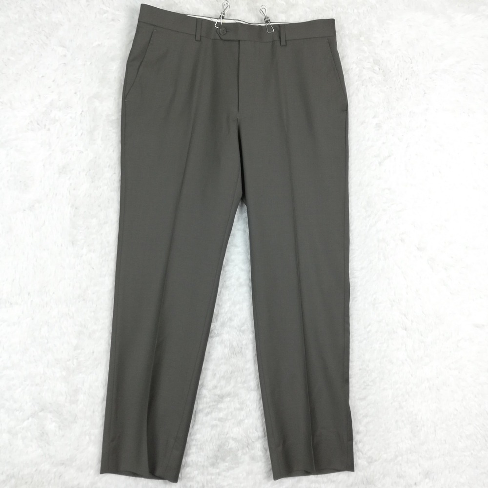 Mantoni Mens Dress Pants 100% Virgin Wool‎ Super 140's Gray No Pleat Flat 34